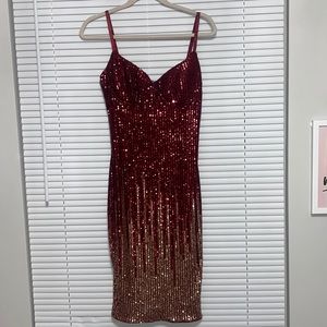 NWT Sequin Red and Gold Midi Dress